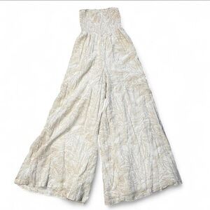 American Eagle Outfitters Cream Wide-Leg Jumpsuit-strapless